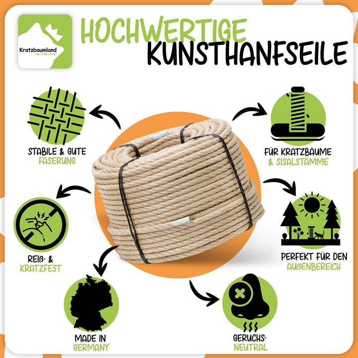 Kratzbaumland Polyhanfseil Premium-Outdoor-Sisalseil 100 Meter versch. Dicken (10 mm), 10 mm