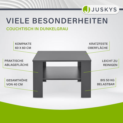 Juskys Couchtisch mit Ablage 60x60x40 cm - Holz, pflegeleicht, robust - Moderner Beistelltisch für Z