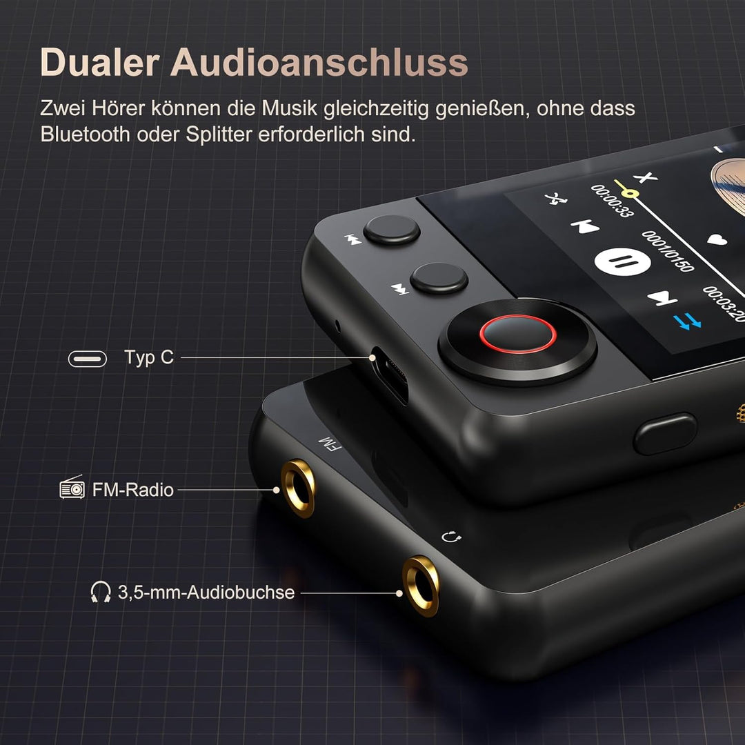 MECHEN 128GB MP3 Player mit Bluetooth 5.3, Dual Audio, 2,4 Zoll Touchscreen, Suchfunktion Verfügbar,