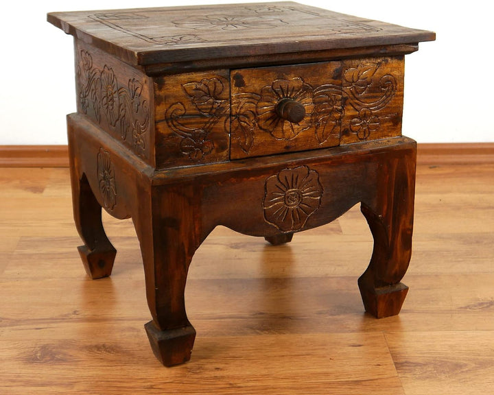 livasia Opiumtisch mit Schublade, Beistelltisch, Couchtisch, Nachttisch, Holztisch aus Bali, Handarb