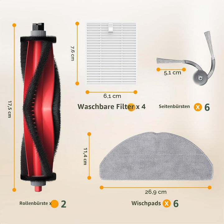 20 Stück Zubehör Ersatzteile für Roborock Q7 M5/Q7 M5+/Q7 L5/Q7 L5+ Saugroboter, 2 Rollenbürste, 4 H