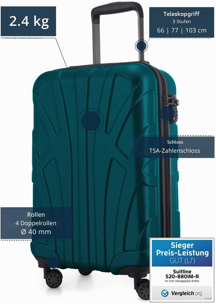 suitline - Handgepäck Hartschalen-Koffer Koffer Trolley Rollkoffer Reisekoffer, TSA, 55 cm, ca. 34 L