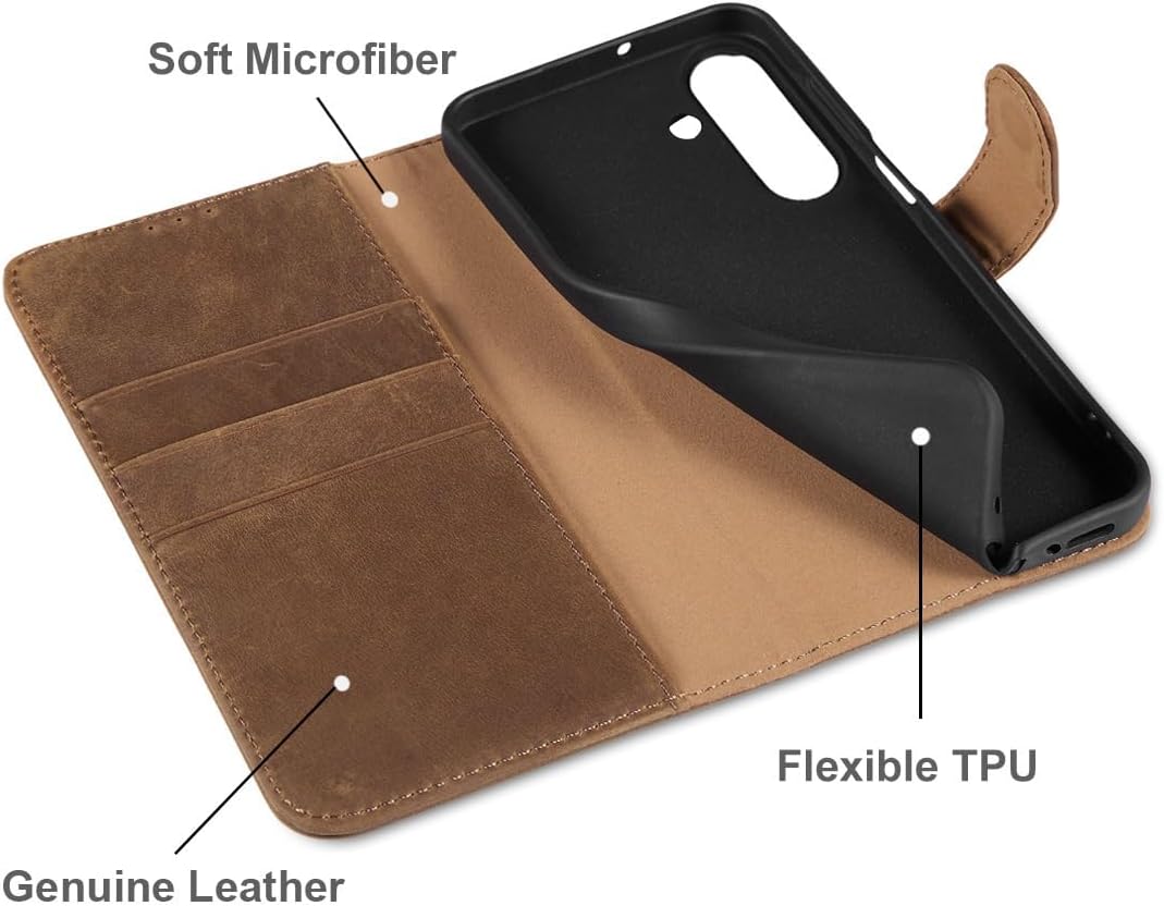 LENSUN Lederhülle für Samsung Galaxy A26 5G, Echtleder Hülle [Kartenfach][RFID Schutz][Echtes Leder]