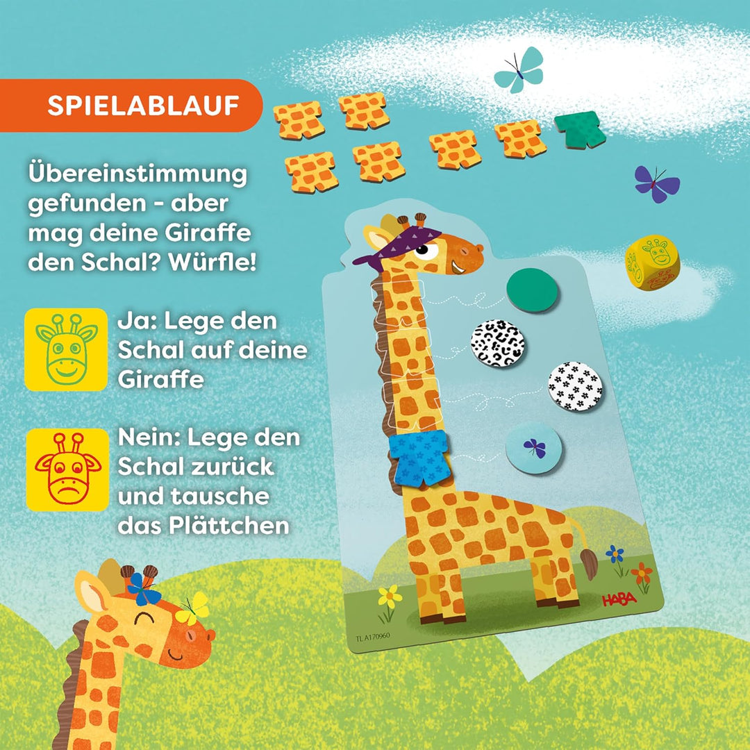 HABA Lasse Giraffe – Farbenfrohes Memo- &amp; Würfelspiel für Kinder ab 3 Jahren – Lustiges Sammelspiel