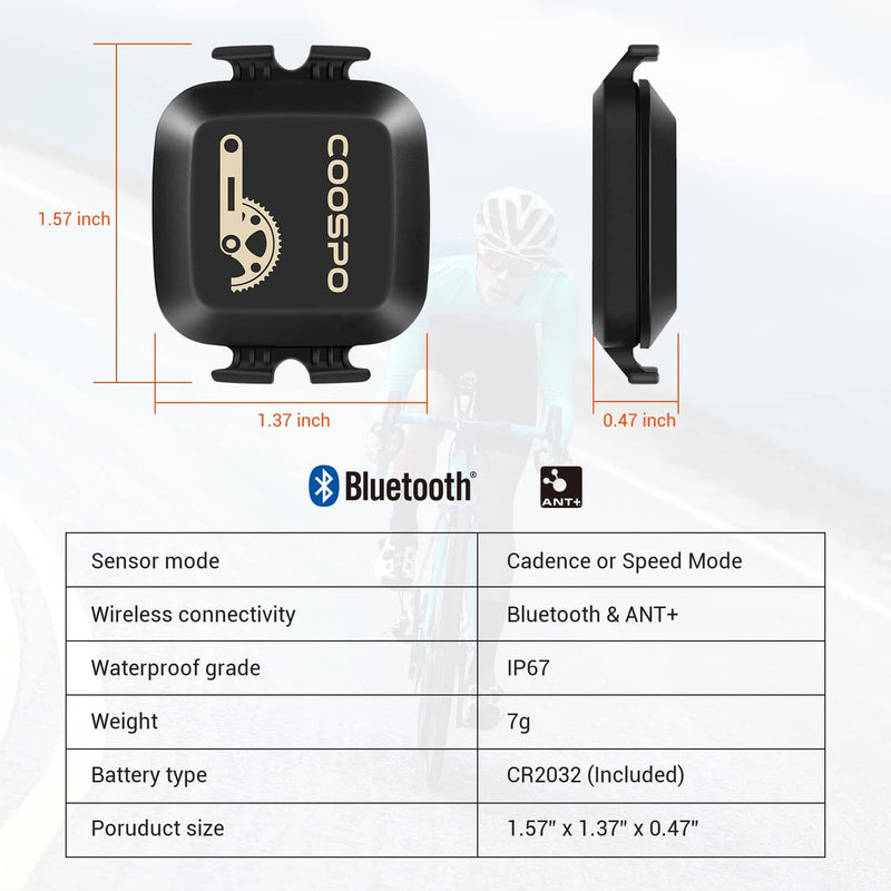 COOSPO Fahrrad Geschwindigkeitssensor und Trittfrequenzsensor Bluetooth ANT+, Cadence Speed Sensor I