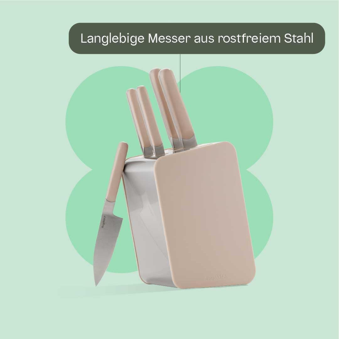 BergHOFF Home Messerblock mit Messer - 6-teilig Messerset mit Block - Küchenmesserset - Küchenmesser