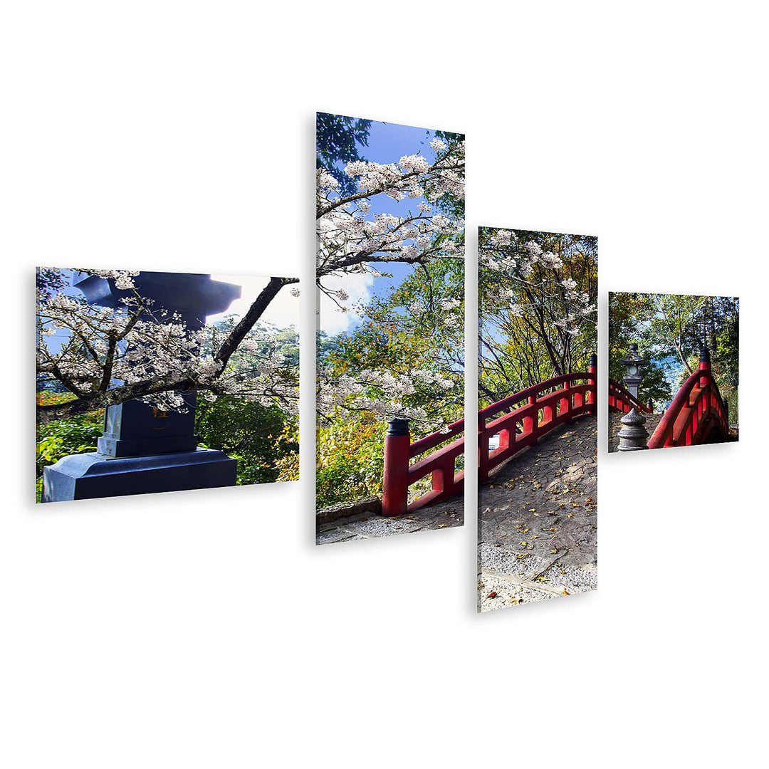 islandburner Bild auf Leinwand Sakura Japan Tempel An Roter Brücke Bilder Wandbilder Poster Leinwand