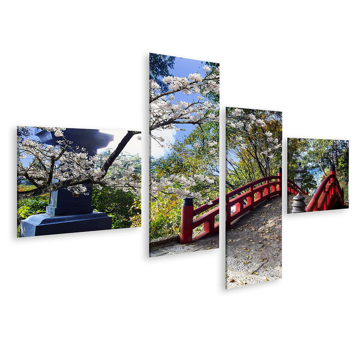 islandburner Bild auf Leinwand Sakura Japan Tempel An Roter Brücke Bilder Wandbilder Poster Leinwand