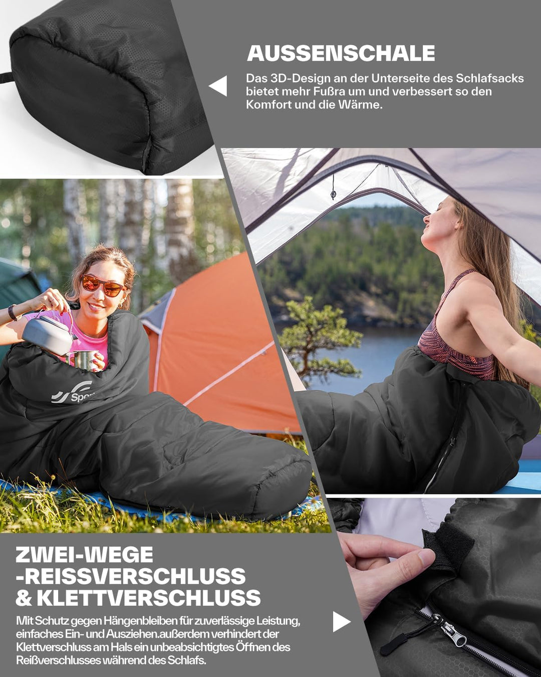 Sportneer Schlafsack - Kleines Packmass & Ultraleicht (950g/1500g) - Mumienschlafsack Outdoor Sommer
