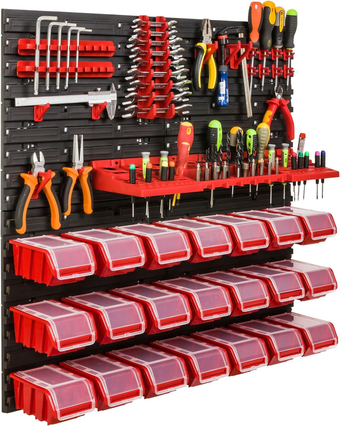 Lagersystem Werkstattregal | 78 x 78 cm | 21 stck. Box | Wandregal mit Werkzeughalterungen und Stape