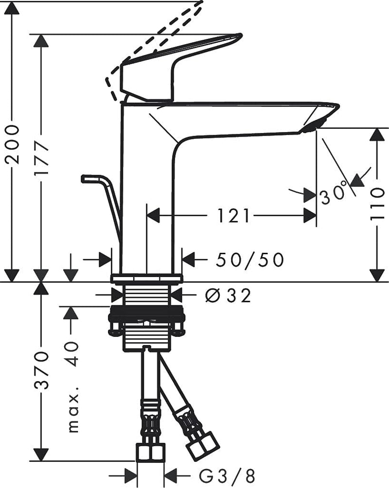 hansgrohe Waschtischarmatur Logis, Wasserhahn Bad mit Auslauf Höhe 110 mm, mit Zugstange, Badarmatur