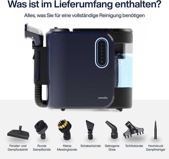 SAMAKO PowerClean Pro – Polsterreiniger Gerät mit Dampf-Funktion & HEPA-Filter – Tiefenreinigung für