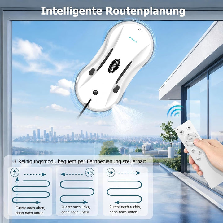 Fensterputzroboter, Fensterroboter mit 2-Fach Sprühsystem, Automatischem Wegplanung, Mehrfachschutz,