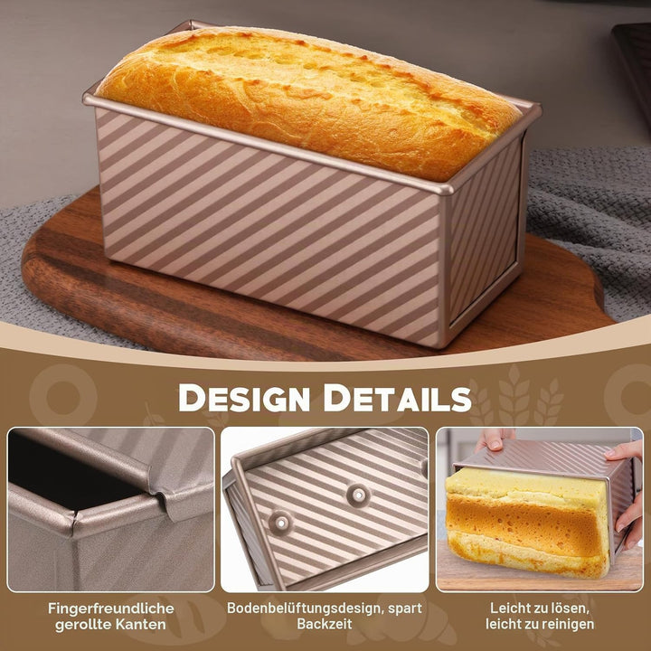 4 Stück Brotbackform Set, Toastbrot Backform mit Deckel 450g und 230g, Brotbackformen aus Kohlenstof