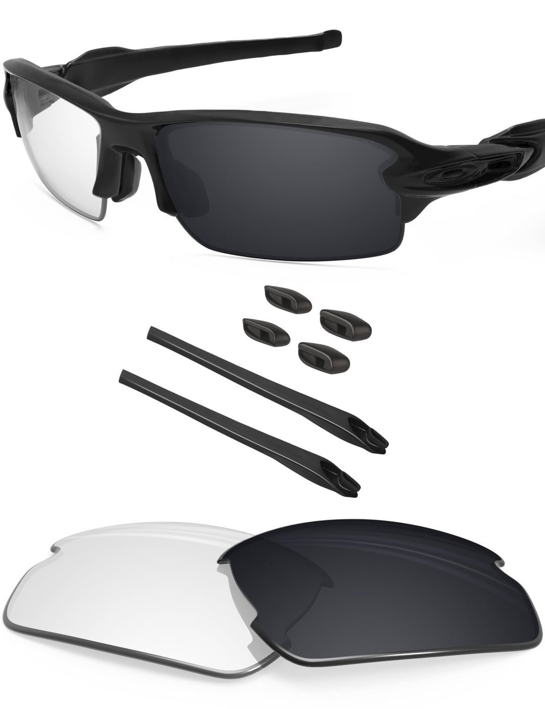 BlazerBuck Ersatzgläser und Socken-Set für Oakley Flak 2.0 OO9295 Clear Black Photochromic, Clear Bl