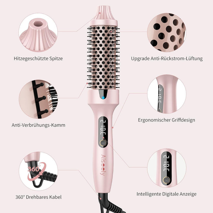 AISEELY Thermobürste 3-in-1, Thermal Brush 38mm Ionische Rundbürste Lockenbürste Styler,erhitzt für
