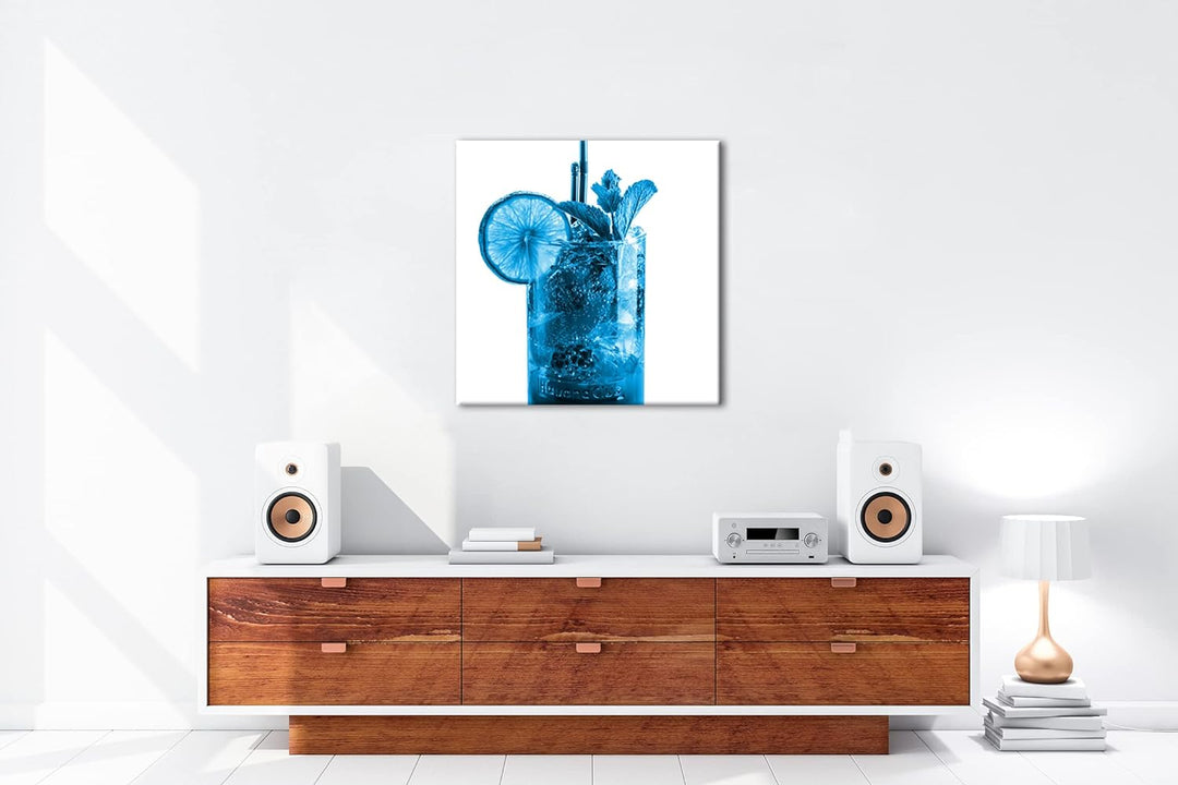 deyoli Cocktail Mojito Format: 60x60 Effekt: Monocrome Blau als Leinwand, Motiv fertig gerahmt auf E