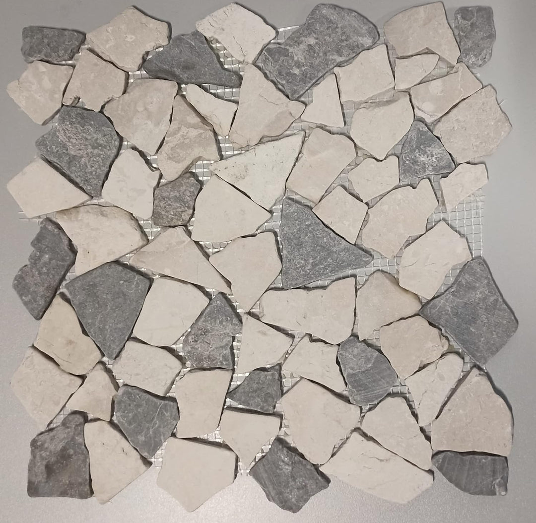 Mosaik Bruch/Ciot mix Grau/Botticino Marmor Naturstein Küche, Mosaikstein Format: 15-69x8 mm, Bogeng
