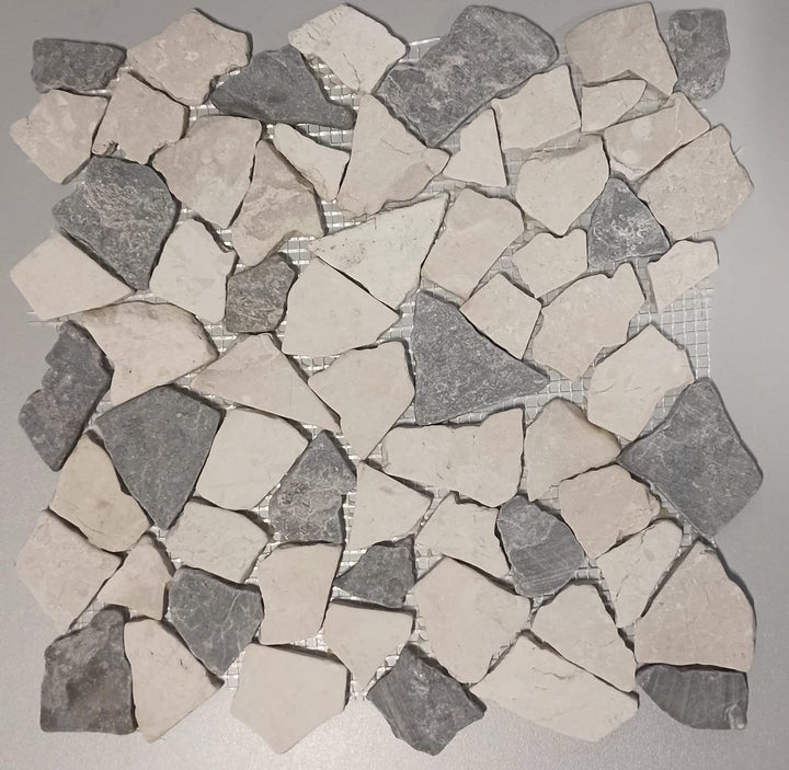Mosaik Bruch/Ciot mix Grau/Botticino Marmor Naturstein Küche, Mosaikstein Format: 15-69x8 mm, Bogeng