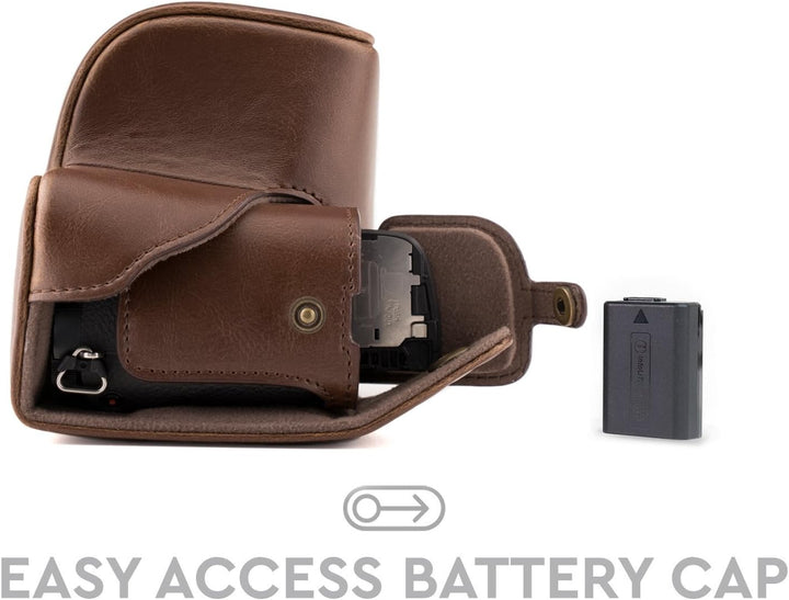 MegaGear Sony Alpha A6300, A6000 (16-50 mm) Ever Ready Leder Kamera-Case mit Trageriemen und Batteri