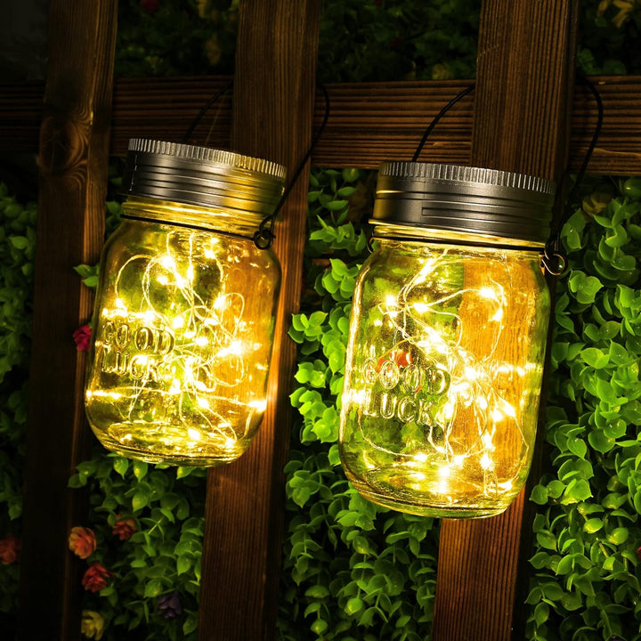 Solpex Solarlaterne für aussen, Solarlampe, 6 Stück, Solarglas mit Lichtkette, 180 LED, Laterne häng