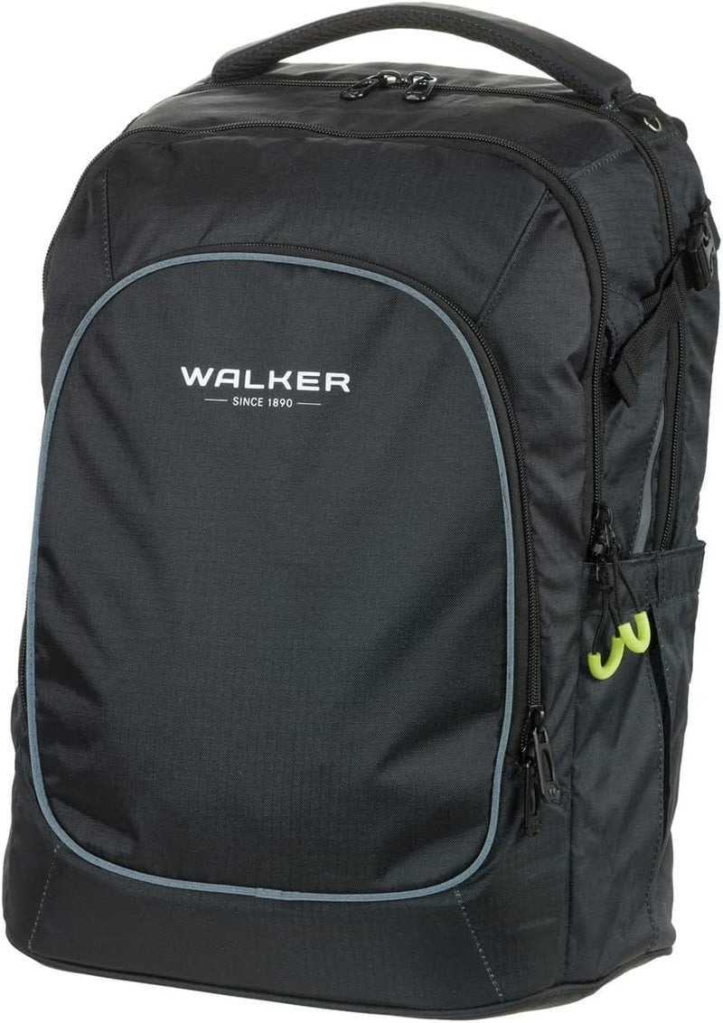 Walker 42122-380 - Schulrucksack Campus Evo 2.0 "All Black" mit 3 Fächern, Zippfach am Rücken, Schul