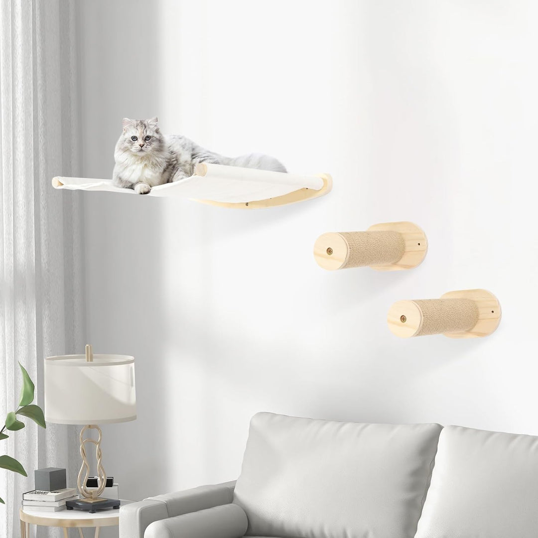 Kletterwand Katzen 3er-Set 2 Katzentreppen und Katzenhängematte Wand Katzenmöbel mit Schlafplatz für