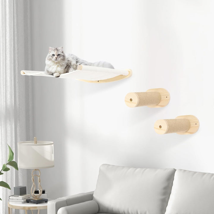 Kletterwand Katzen 3er-Set 2 Katzentreppen und Katzenhängematte Wand Katzenmöbel mit Schlafplatz für