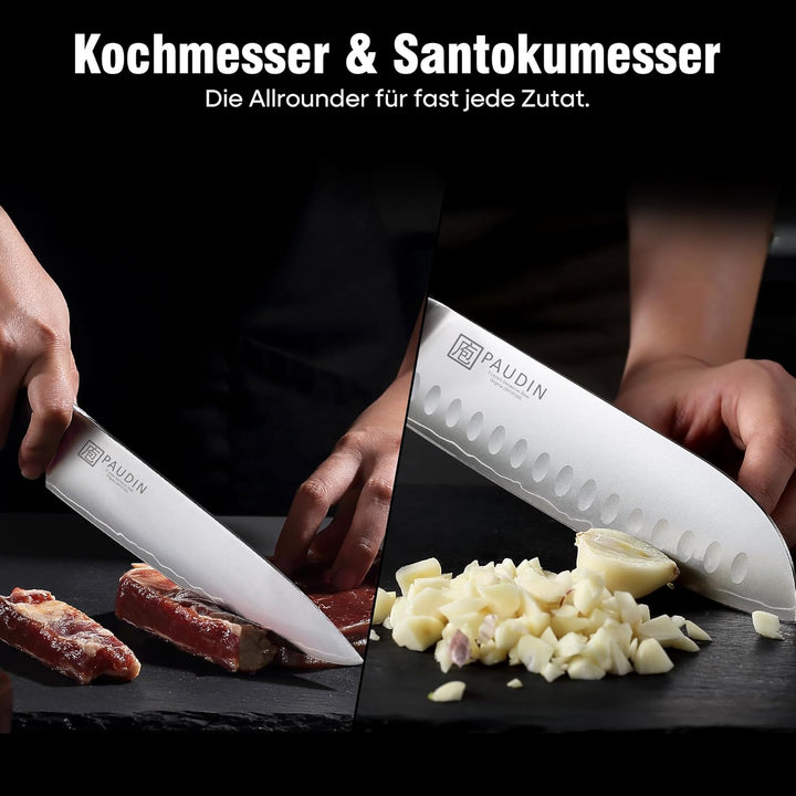 PAUDIN Messerset 4 teilig Küchenmesser Set Kochmesser Santokumesser Allzweckmesser Gemüsemesser prof