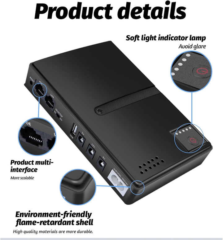 Asixxsix Mini USV, 18W Wiederaufladbare Batterie Backup Unterbrechungsfreie Stromversorgung mit Ausg