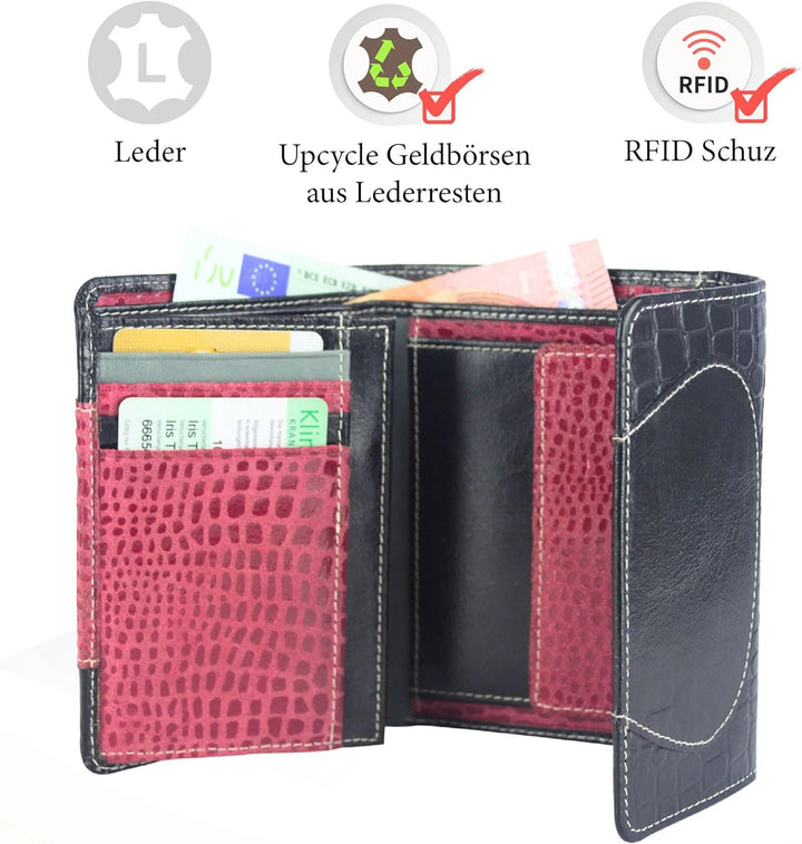 Sunsa Geldbörse. Damen Geldbeutel. Leder Portemonnaie mit RFID Schutz. Mittlere gross Brieftasche mi