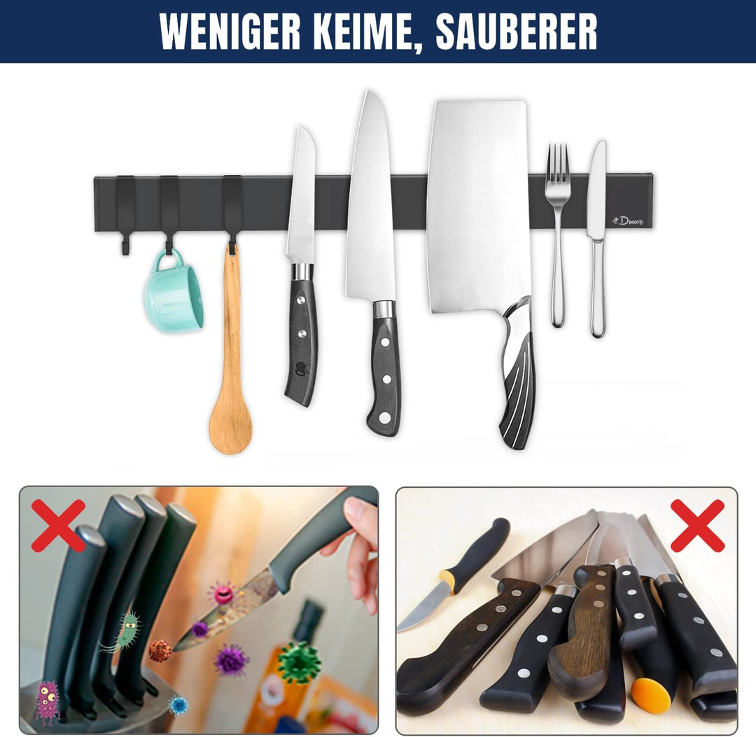 2 Stück Dmore Magnetleiste Messer, 2. Generation Upgrade, mit 3 Haken, 40 cm Messerhalter magnetisch