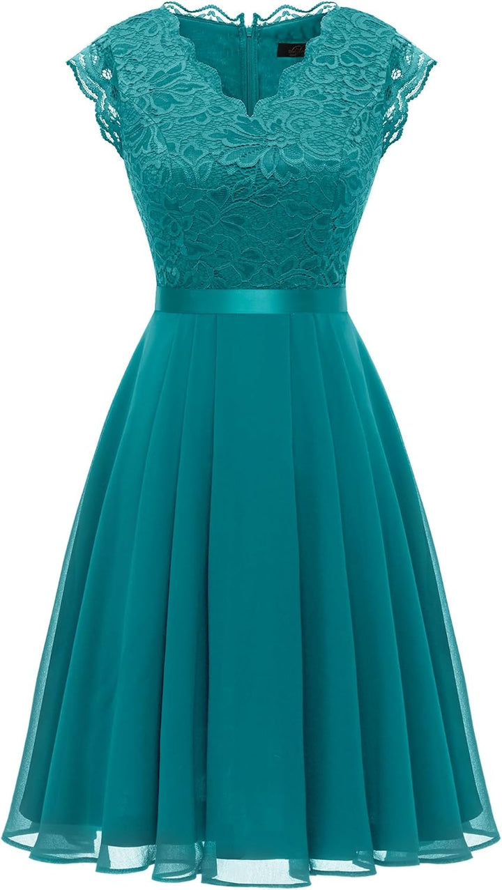 Dressystar Spitzen Cocktailkeid Elegant für Hochzeit Knielang Festlich Abendkleider Kurz XL Kurz-pfa