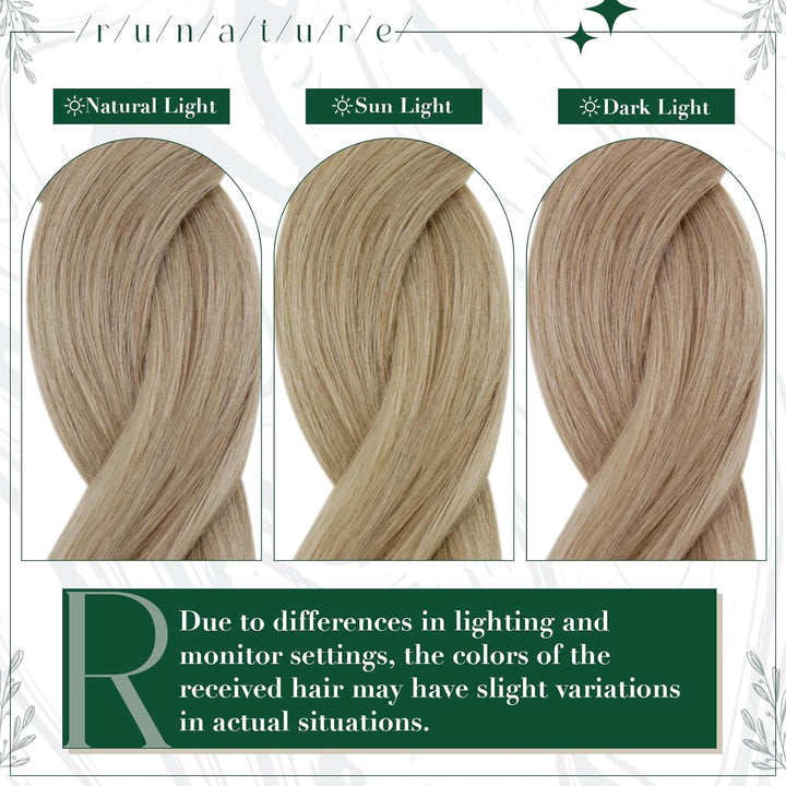 RUNATURE Clip in Extensions Echthaar Dunkel Aschblond mit Goldblond Clip in Haarextension Echthaar C