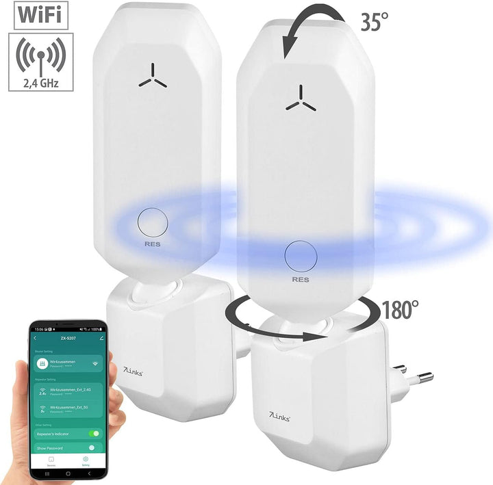 7links Mini WLAN-Repeater: 2er-Set WLAN-Repeater mit ausrichtbarer Antenne, App, 300 Mbit/s (WLAN-Re