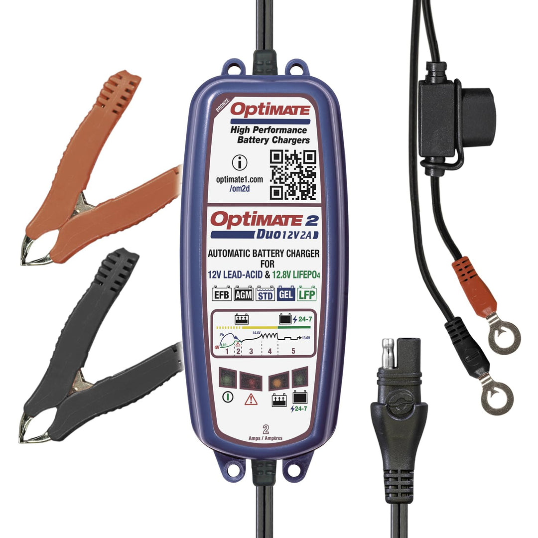 Optimate 2 DUO - 5-stufiges 12V/12,8V 2A Batterielade- und Wartungsgerät, Blau