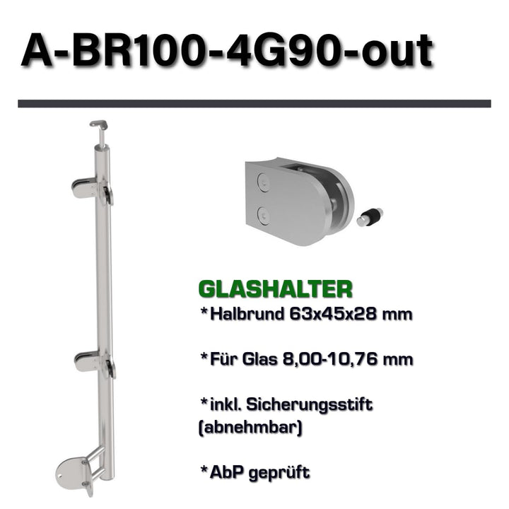 Sellon24® Edelstahl Geländerpfosten Eckpfosten 90 Grad Ø42,4 Bauhöhe 1000mm mit 4x Glasklemmen 63x45