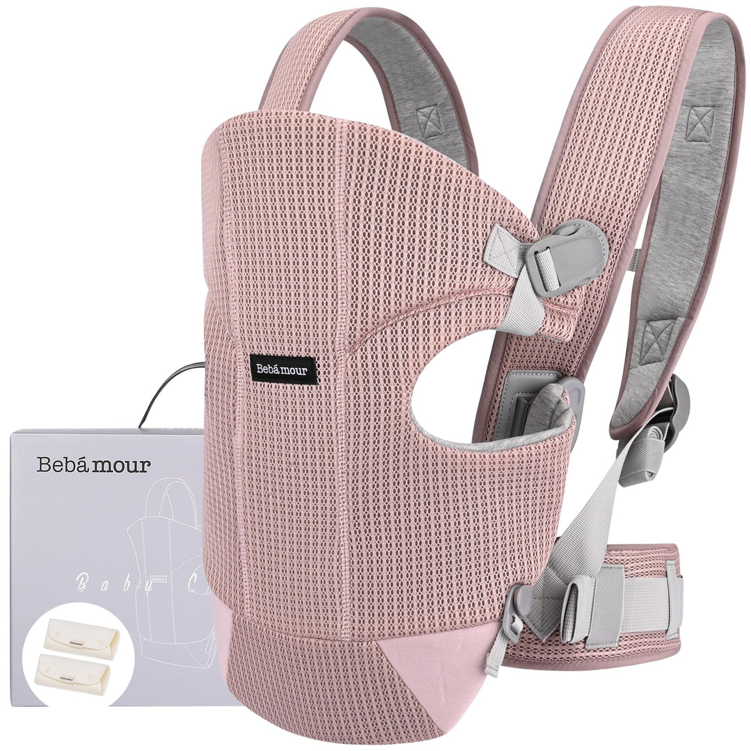 Bebamour Babytrage Vorder und Rückentrage mit 2 Schulterlätzchen,Dusty Pink, Dusty Pink