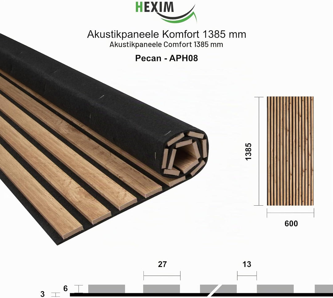 HEXIM Akustikpaneele 6 Stück 138,5x60cm Holz Comfort - flexible Holzpaneele Platten Lamellenwand Hol