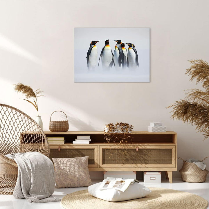 Bilder auf Leinwand Pinguine Winter Schnee Spaziergang Leinwandbild 70x50cm Wandbilder Dekoration Wo