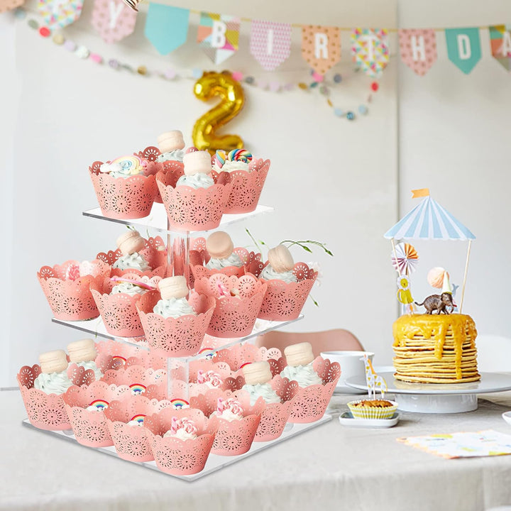 Boxalls Tortenständer mit 3 Ebenen, Gross Quadrat Cupcake-Ständer aus Acryl 25,4 Zentimeter/ 10 Zoll