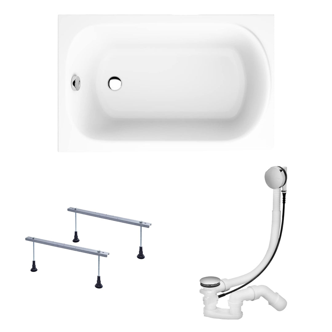KOLMAN Badewanne MINI Rechteck 110x70 ohne Verkleidung, Ablaufgarnitur und Füssen Komplettset 3in1 P
