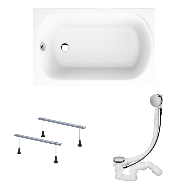 KOLMAN Badewanne MINI Rechteck 110x70 ohne Verkleidung, Ablaufgarnitur und Füssen Komplettset 3in1 P