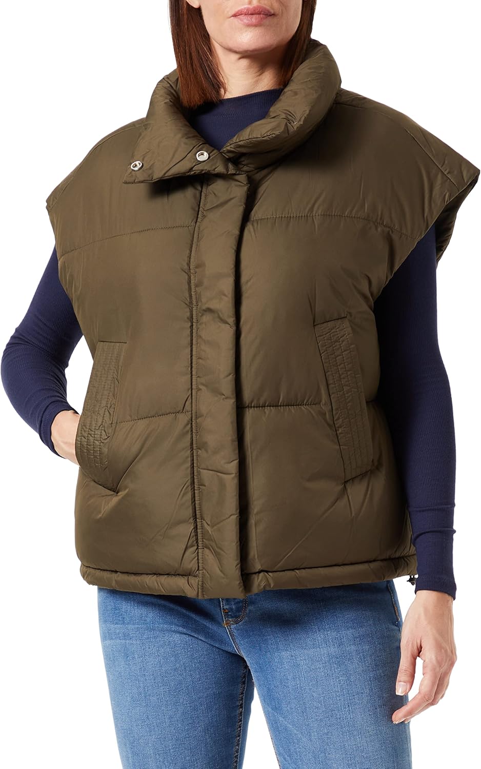 s.Oliver Steppweste mit Stehkragen, XL Khaki/Oliv
