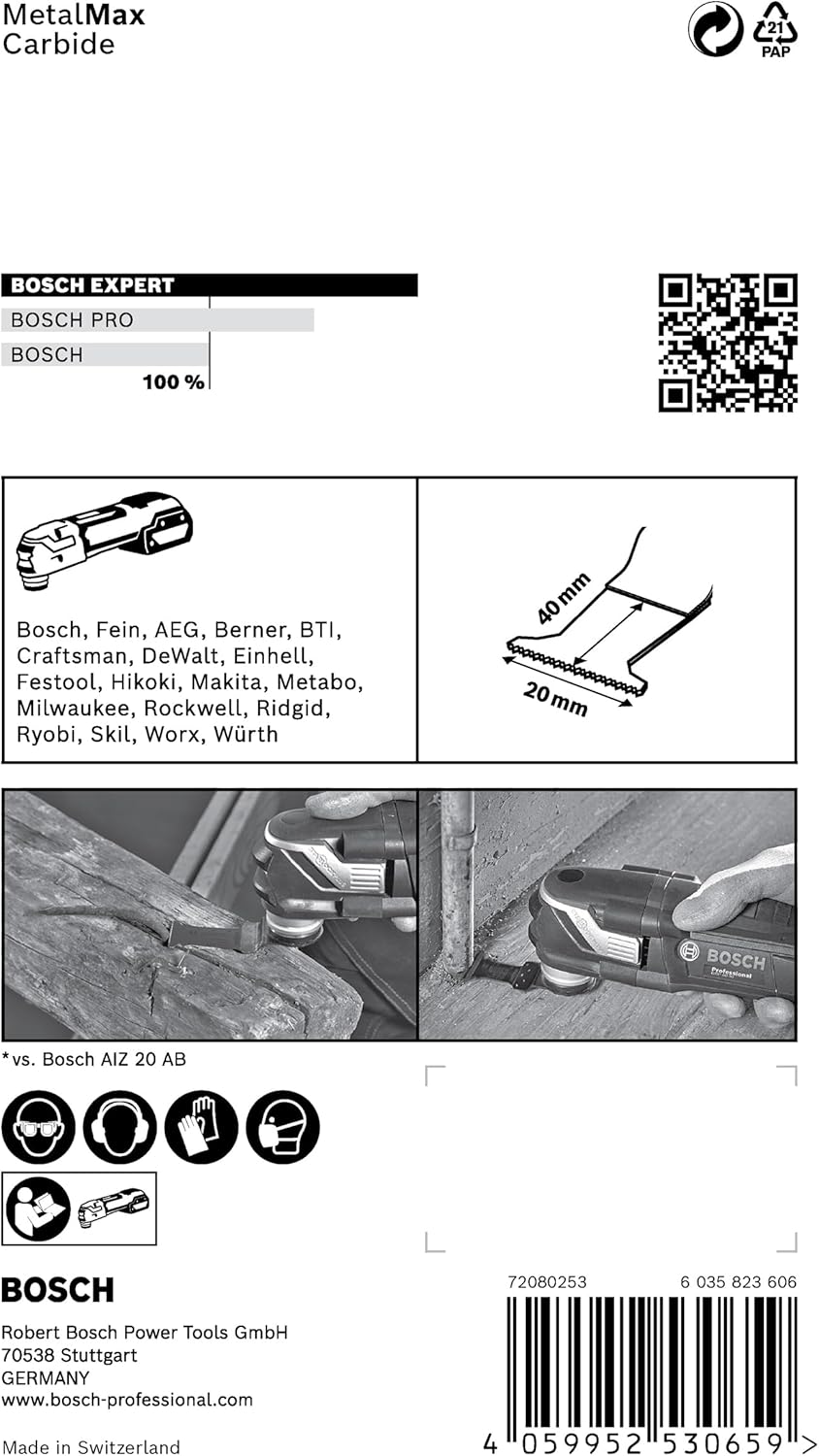 Bosch Professional 5x Sägeblatt Expert MetalMax AIZ 20 AIT (für Stahl, Edelstahl, Breite 20 mm, Zube