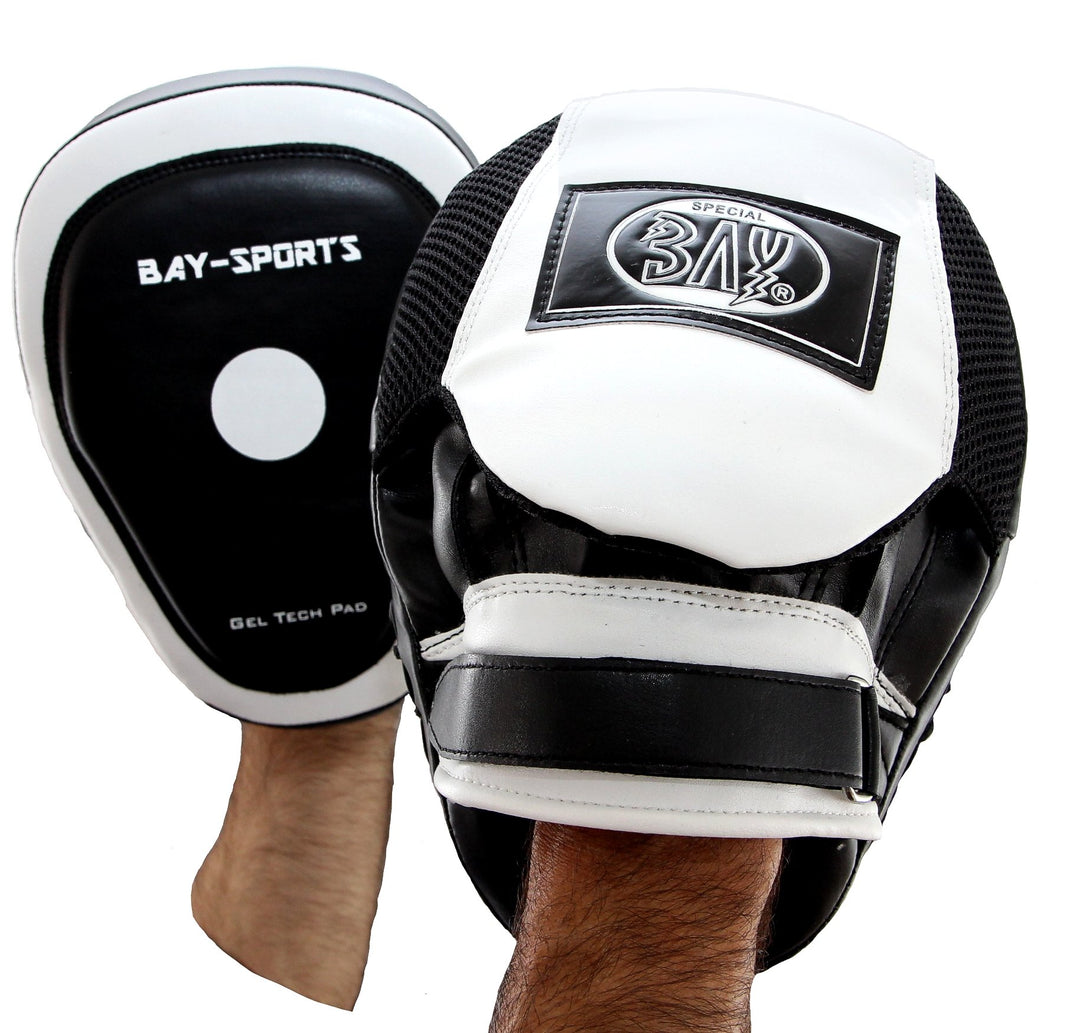 BAY Gel Leder Trainerpratzen mit Ergonomischer Handkontur, Schlagpolster für Kampfsport, Schwarz, 2e