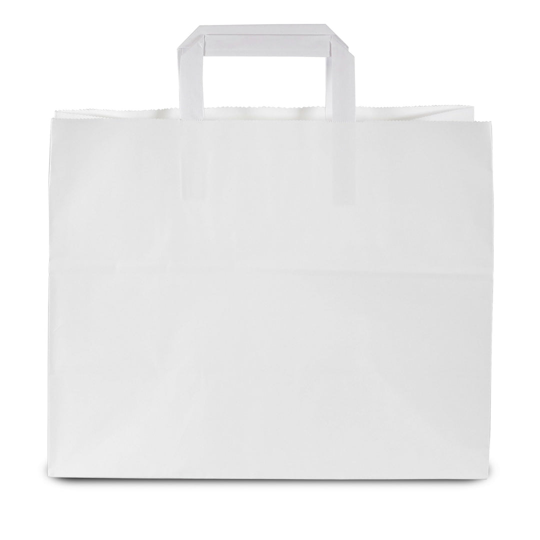 Commerline Papiertüten 250 Stück, Weiss, 32+22x25 cm | Kraftpapier Tüten Klein Mit Henkel | Tragetas