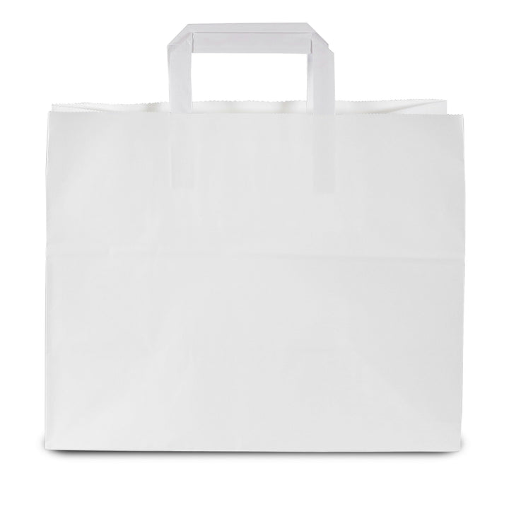 Commerline Papiertüten 250 Stück, Weiss, 32+22x25 cm | Kraftpapier Tüten Klein Mit Henkel | Tragetas