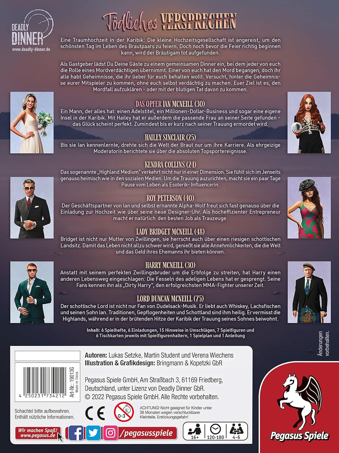 Pegasus Spiele 19013G - Deadly Dinner – Tödliches Versprechen - Krimi Dinner für Zuhause - 4 bis 6 S