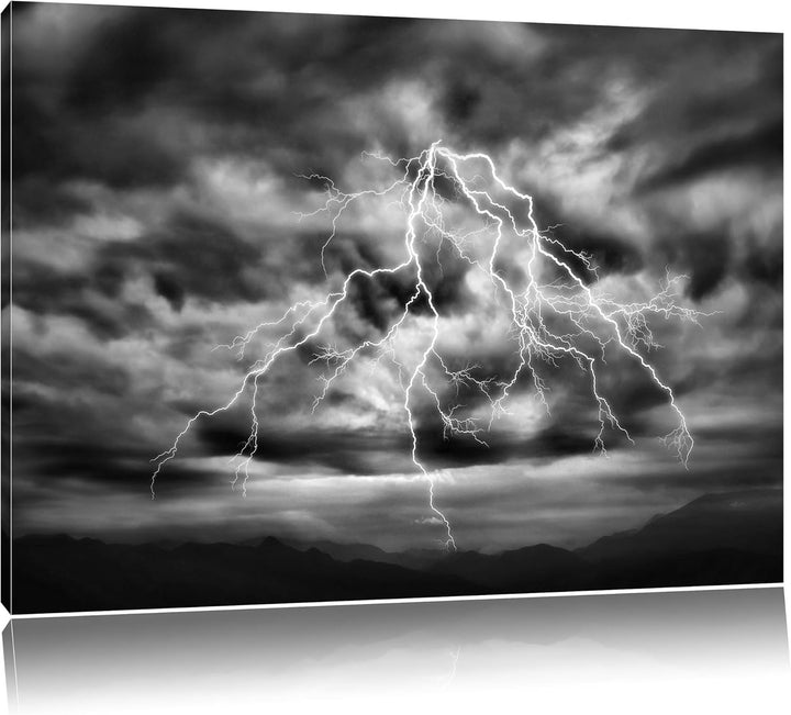 Pixxprint Blitze am stürmischen Himmel/Format: 100x70cm / Leinwandbild fertig bespannt Wandbild Kuns